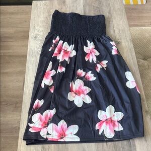 Floral Black and Pink Women's Strapless Dress